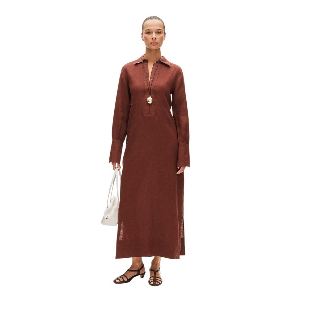 J. Crew Tunic Maxi Dress Fresh Cacao Burgundy 100% Linen XL‎ Tall